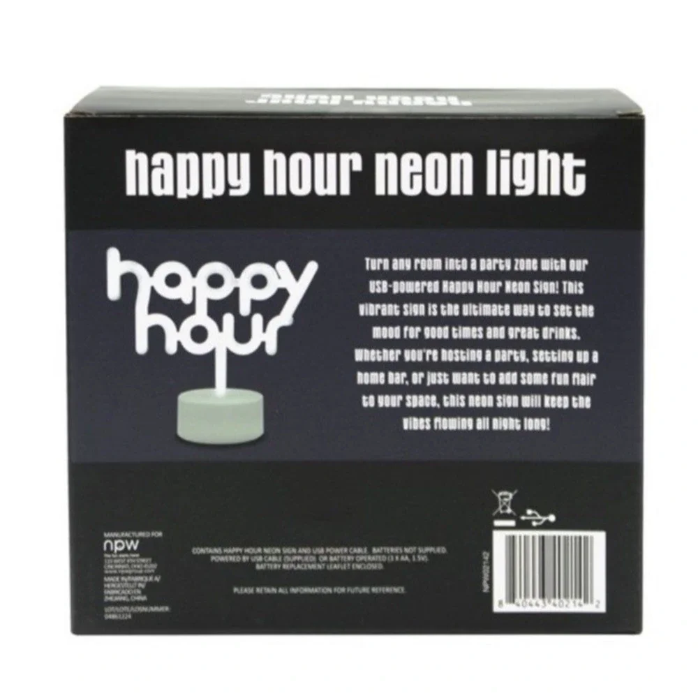 White Happy Hour Neon Sign - LED Neon Signs for Kitchen, Home Bar,‎ Party - NEW